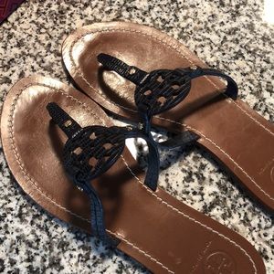 Tory Burch navy blue logo sandals